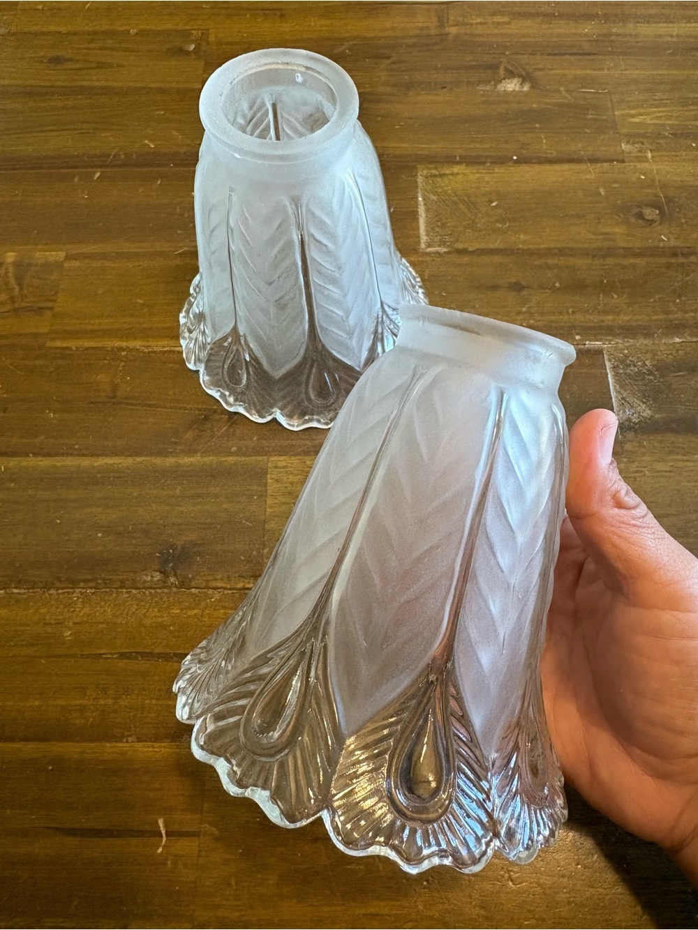 Vintage Satin Frosted Glass Lamp Shades Scalloped Pendant Light Sconce Set 2